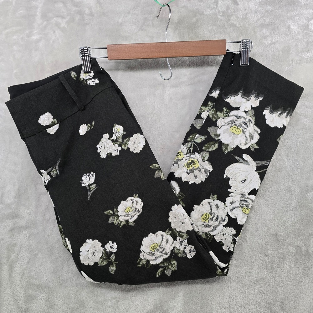 Alice + Olivia Womens 4 Trousers Black Stacey Floral Jacquard Side Zip Pants